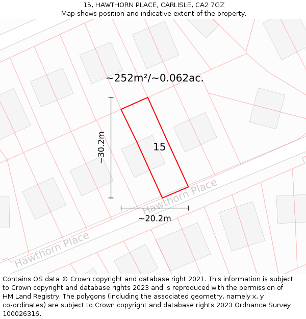 15, HAWTHORN PLACE, CARLISLE, CA2 7GZ: Plot and title map