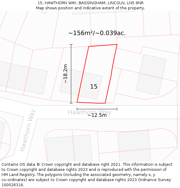 15, HAWTHORN WAY, BASSINGHAM, LINCOLN, LN5 9NR: Plot and title map
