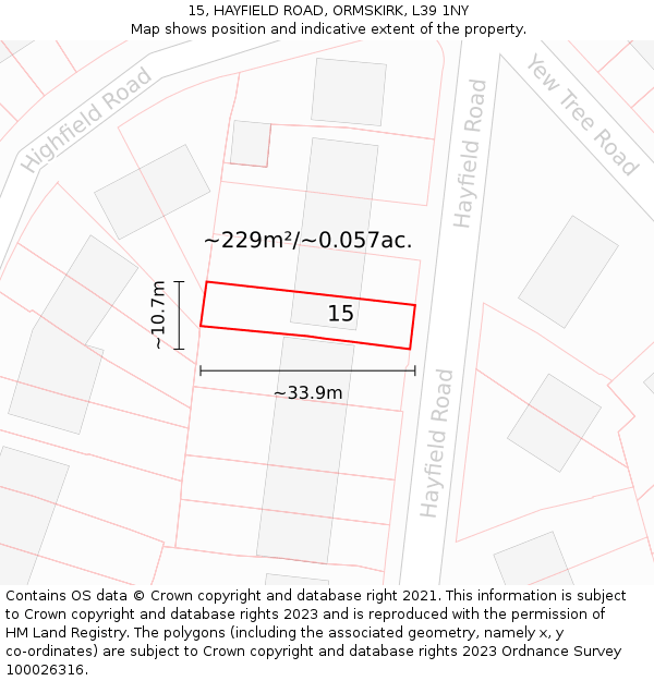 15, HAYFIELD ROAD, ORMSKIRK, L39 1NY: Plot and title map