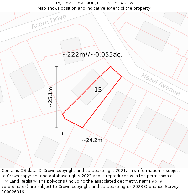 15, HAZEL AVENUE, LEEDS, LS14 2HW: Plot and title map