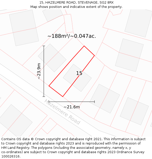 15, HAZELMERE ROAD, STEVENAGE, SG2 8RX: Plot and title map