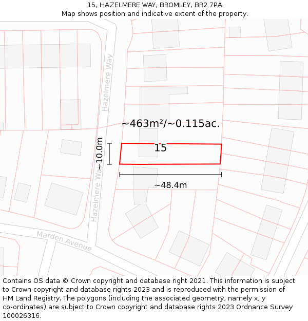15, HAZELMERE WAY, BROMLEY, BR2 7PA: Plot and title map