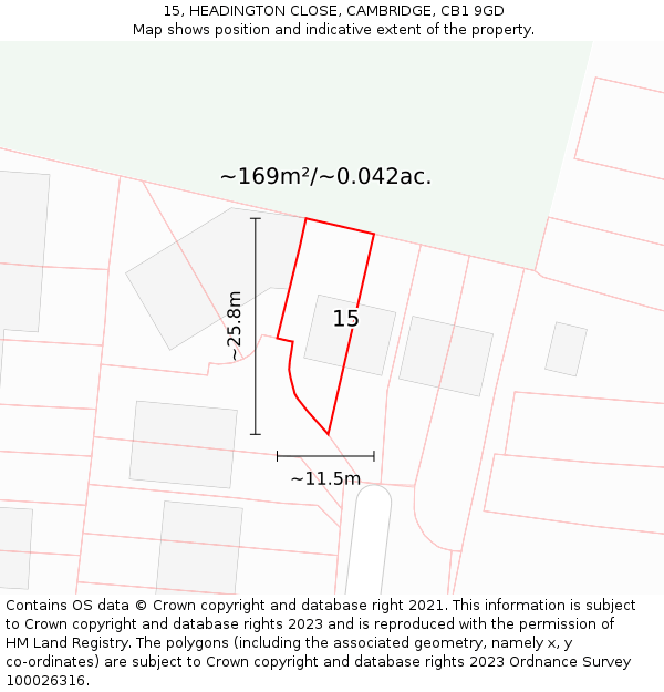 15, HEADINGTON CLOSE, CAMBRIDGE, CB1 9GD: Plot and title map