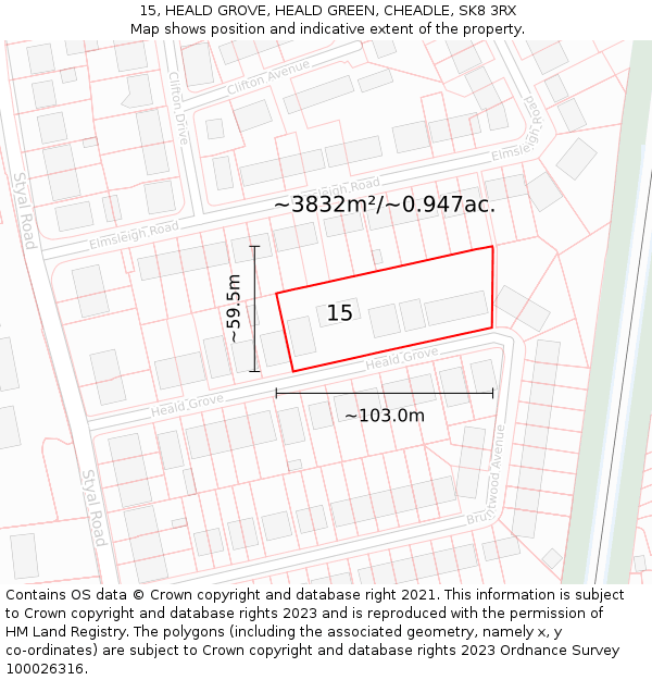 15, HEALD GROVE, HEALD GREEN, CHEADLE, SK8 3RX: Plot and title map
