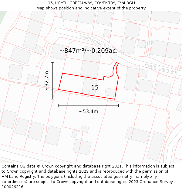 15, HEATH GREEN WAY, COVENTRY, CV4 8GU: Plot and title map