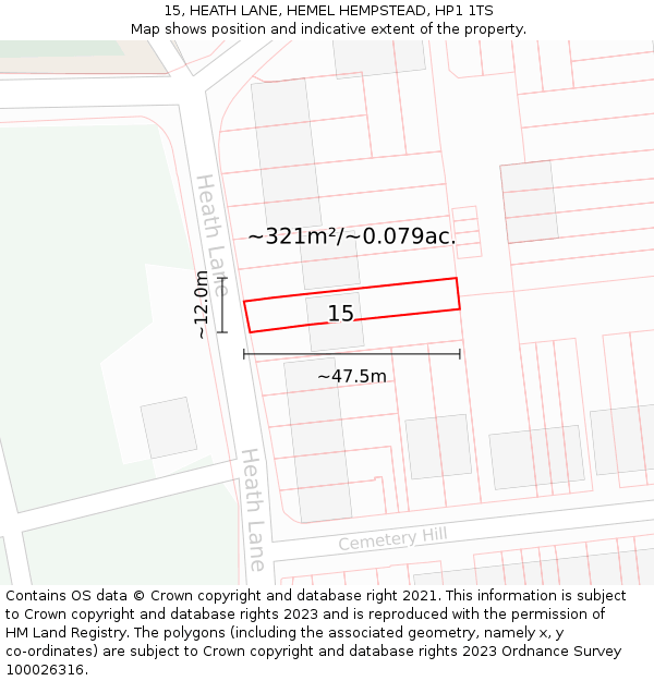 15, HEATH LANE, HEMEL HEMPSTEAD, HP1 1TS: Plot and title map