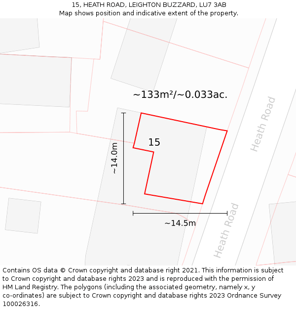 15, HEATH ROAD, LEIGHTON BUZZARD, LU7 3AB: Plot and title map