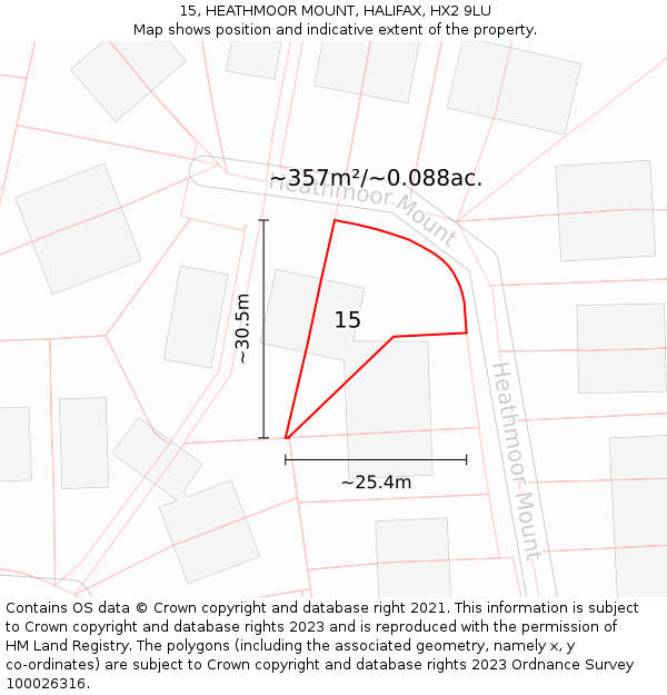 15, HEATHMOOR MOUNT, HALIFAX, HX2 9LU: Plot and title map