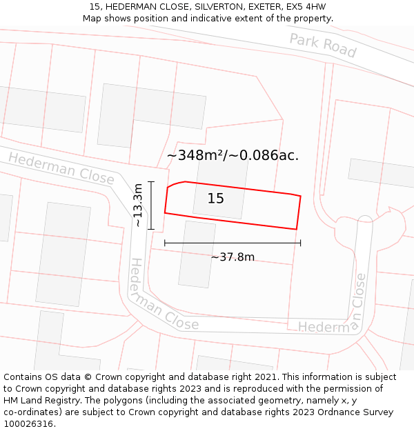 15, HEDERMAN CLOSE, SILVERTON, EXETER, EX5 4HW: Plot and title map