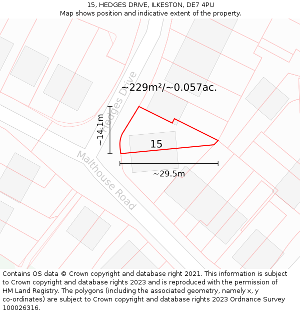 15, HEDGES DRIVE, ILKESTON, DE7 4PU: Plot and title map
