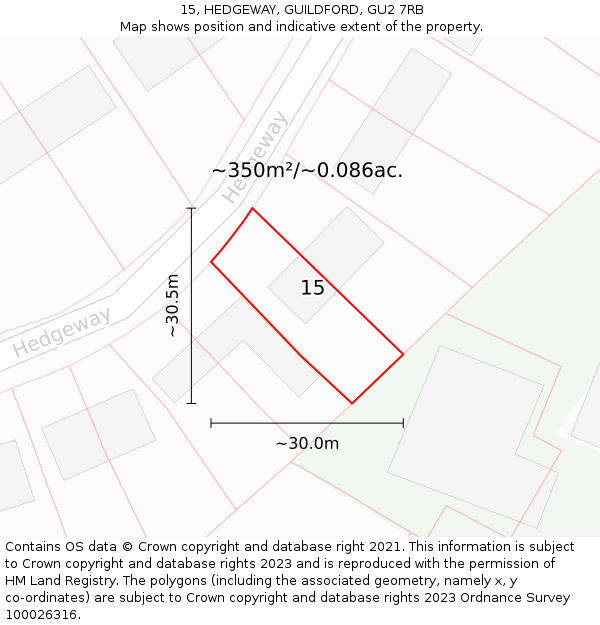 15, HEDGEWAY, GUILDFORD, GU2 7RB: Plot and title map