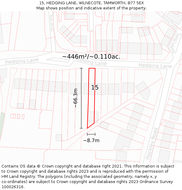 15, HEDGING LANE, WILNECOTE, TAMWORTH, B77 5EX: Plot and title map