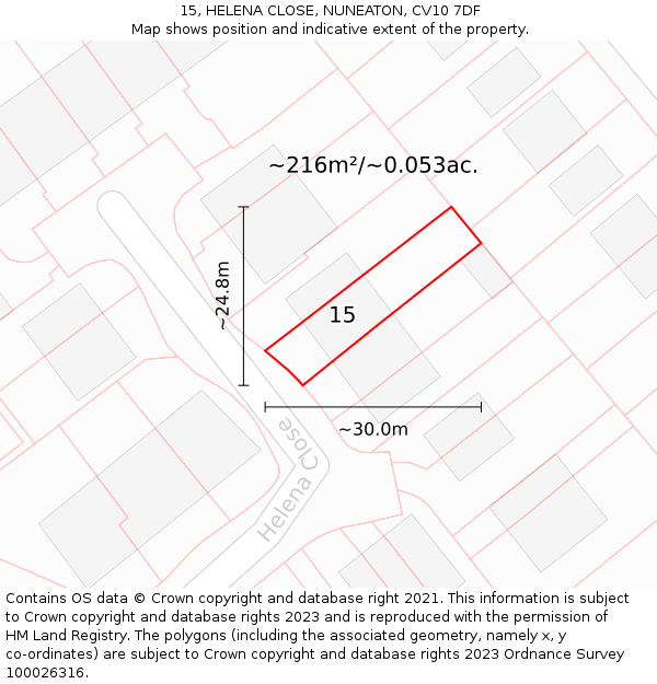 15, HELENA CLOSE, NUNEATON, CV10 7DF: Plot and title map