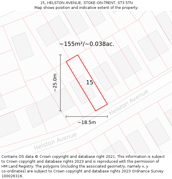 15, HELSTON AVENUE, STOKE-ON-TRENT, ST3 5TN: Plot and title map