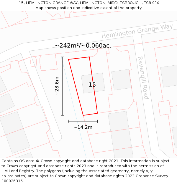 15, HEMLINGTON GRANGE WAY, HEMLINGTON, MIDDLESBROUGH, TS8 9FX: Plot and title map