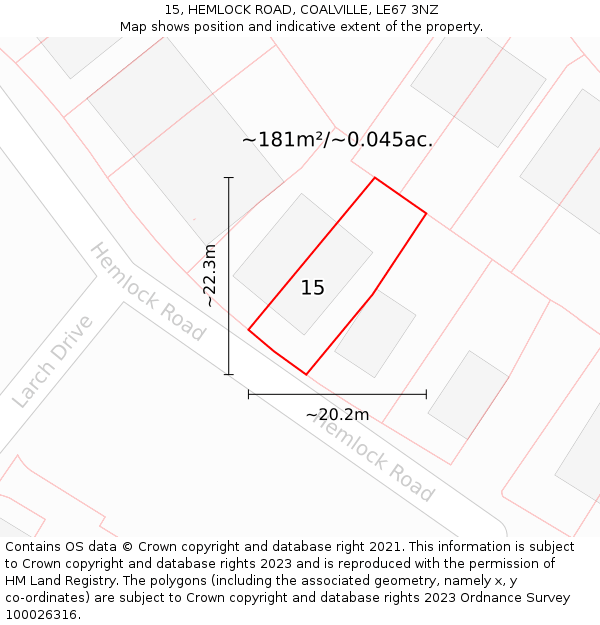 15, HEMLOCK ROAD, COALVILLE, LE67 3NZ: Plot and title map