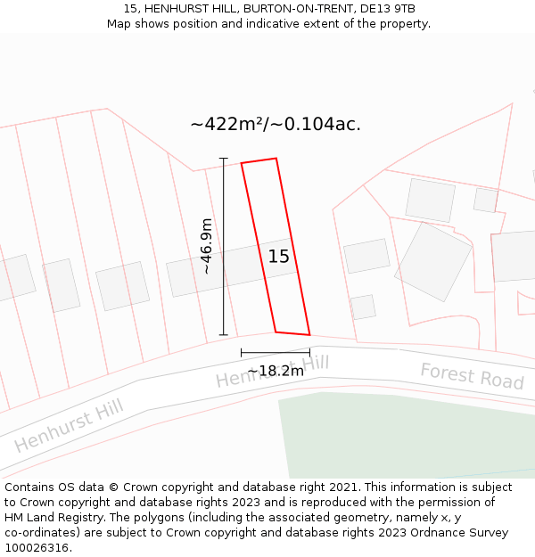 15, HENHURST HILL, BURTON-ON-TRENT, DE13 9TB: Plot and title map