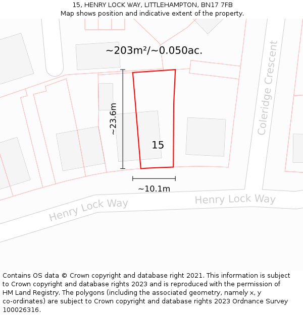 15, HENRY LOCK WAY, LITTLEHAMPTON, BN17 7FB: Plot and title map