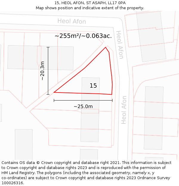 15, HEOL AFON, ST ASAPH, LL17 0PA: Plot and title map