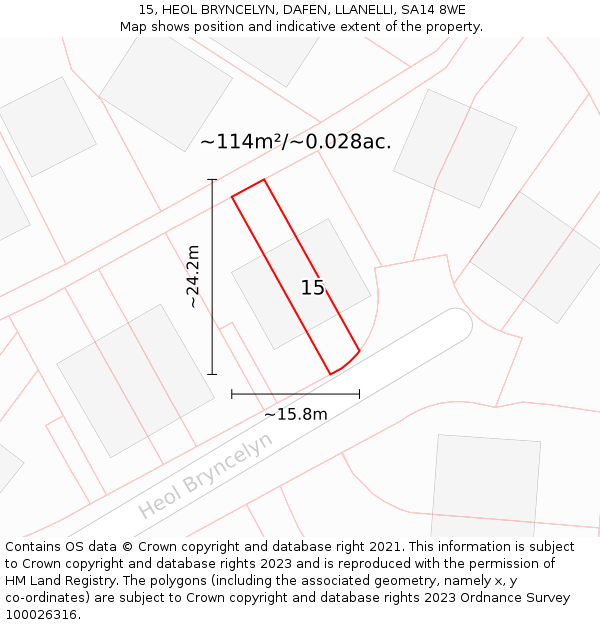 15, HEOL BRYNCELYN, DAFEN, LLANELLI, SA14 8WE: Plot and title map