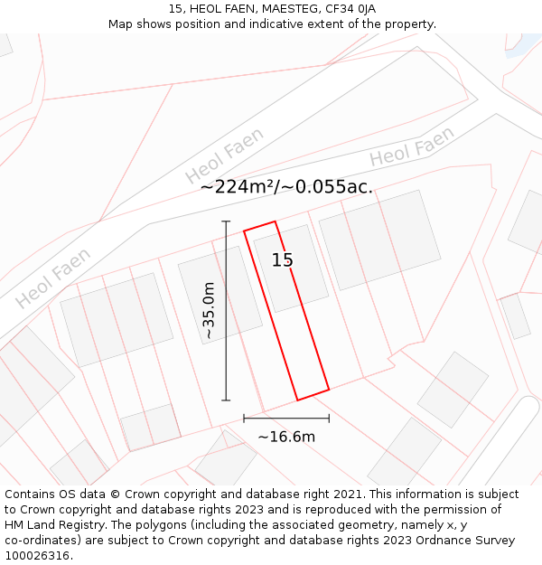 15, HEOL FAEN, MAESTEG, CF34 0JA: Plot and title map