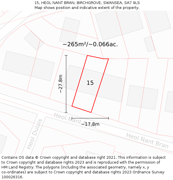 15, HEOL NANT BRAN, BIRCHGROVE, SWANSEA, SA7 9LS: Plot and title map