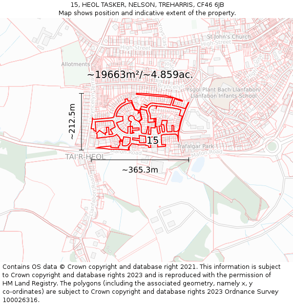 15, HEOL TASKER, NELSON, TREHARRIS, CF46 6JB: Plot and title map