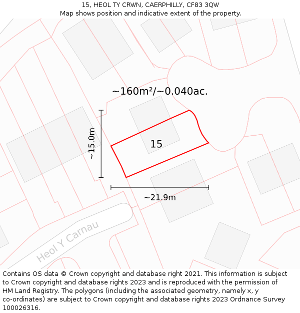15, HEOL TY CRWN, CAERPHILLY, CF83 3QW: Plot and title map