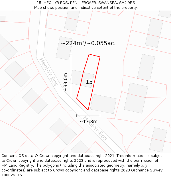 15, HEOL YR EOS, PENLLERGAER, SWANSEA, SA4 9BS: Plot and title map