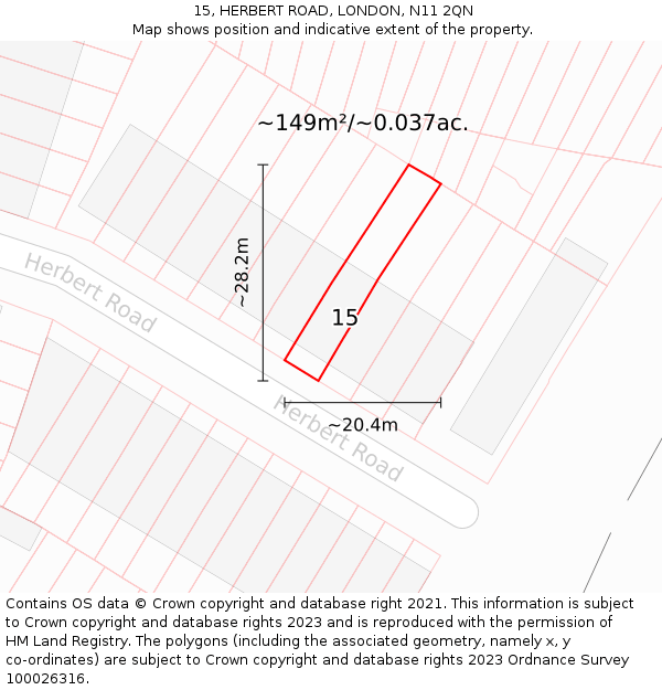 15, HERBERT ROAD, LONDON, N11 2QN: Plot and title map