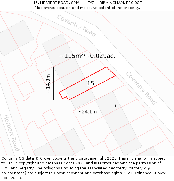 15, HERBERT ROAD, SMALL HEATH, BIRMINGHAM, B10 0QT: Plot and title map