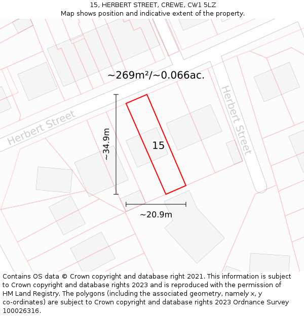15, HERBERT STREET, CREWE, CW1 5LZ: Plot and title map