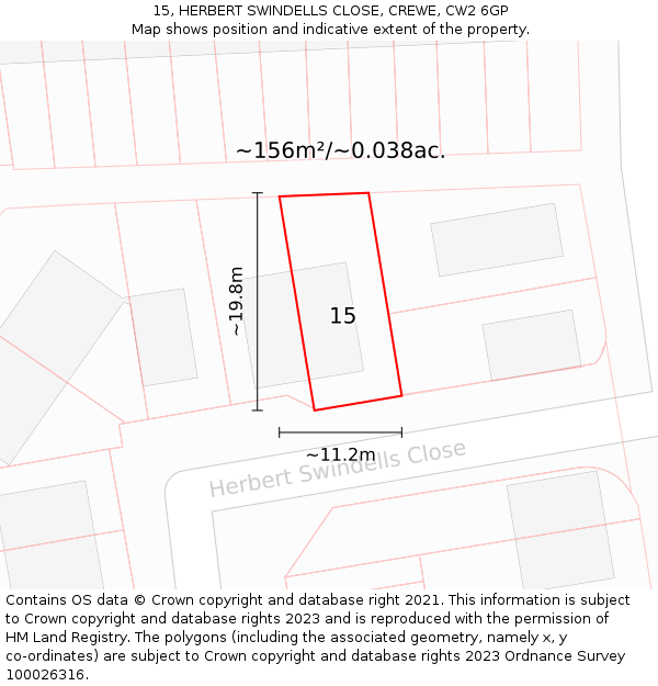 15, HERBERT SWINDELLS CLOSE, CREWE, CW2 6GP: Plot and title map