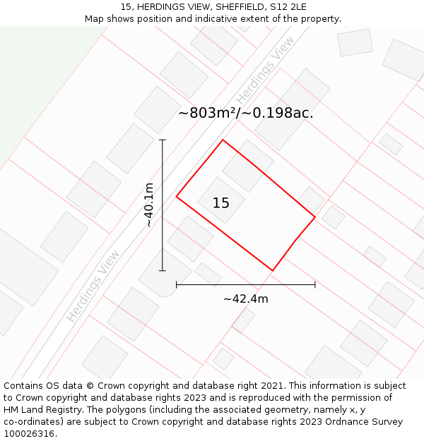 15, HERDINGS VIEW, SHEFFIELD, S12 2LE: Plot and title map