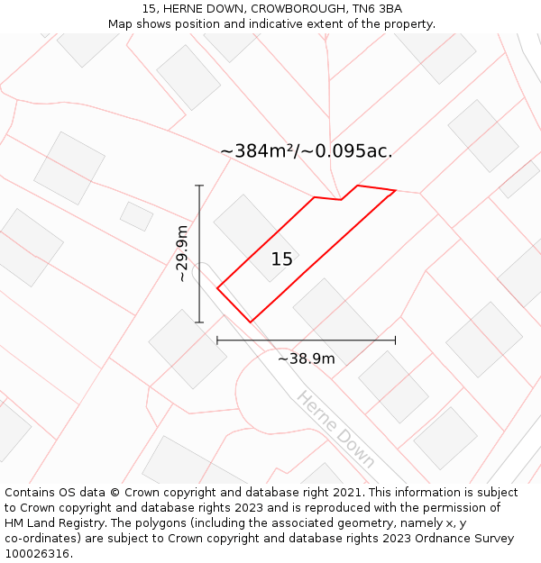 15, HERNE DOWN, CROWBOROUGH, TN6 3BA: Plot and title map