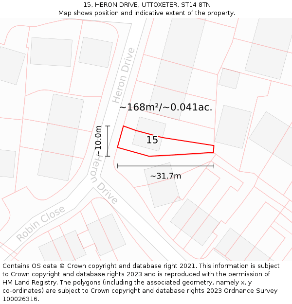 15, HERON DRIVE, UTTOXETER, ST14 8TN: Plot and title map