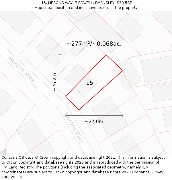 15, HERONS WAY, BIRDWELL, BARNSLEY, S70 5SF: Plot and title map
