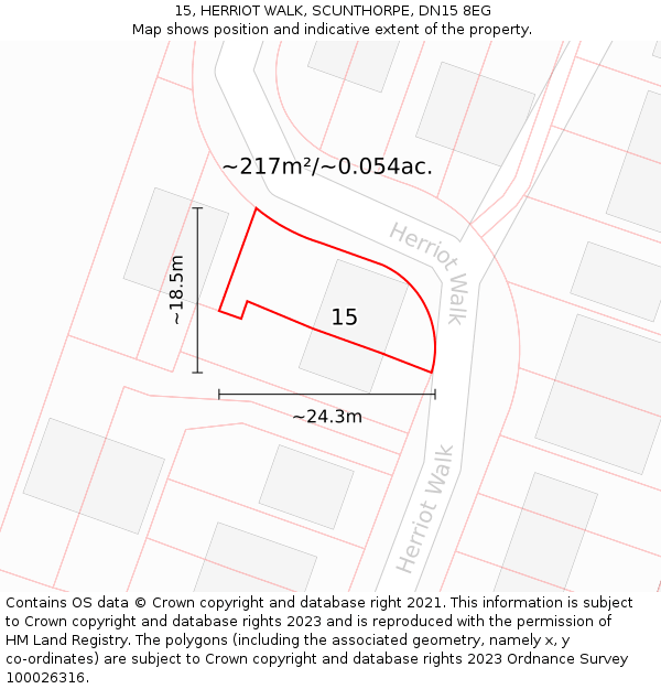15, HERRIOT WALK, SCUNTHORPE, DN15 8EG: Plot and title map