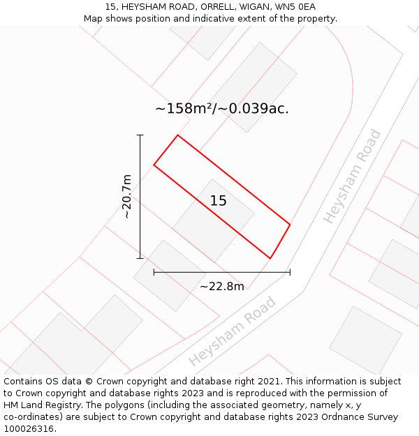 15, HEYSHAM ROAD, ORRELL, WIGAN, WN5 0EA: Plot and title map