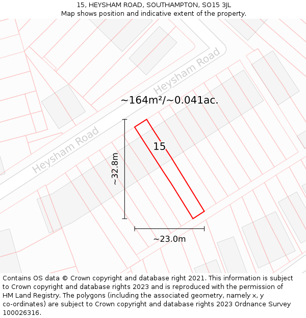 15, HEYSHAM ROAD, SOUTHAMPTON, SO15 3JL: Plot and title map