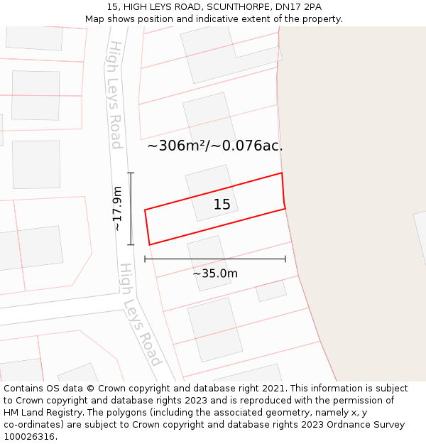 15, HIGH LEYS ROAD, SCUNTHORPE, DN17 2PA: Plot and title map