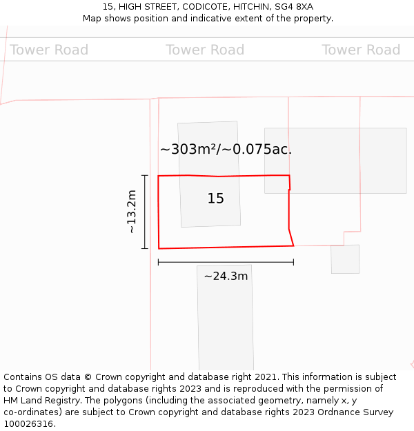 15, HIGH STREET, CODICOTE, HITCHIN, SG4 8XA: Plot and title map