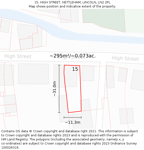 15, HIGH STREET, NETTLEHAM, LINCOLN, LN2 2PL: Plot and title map