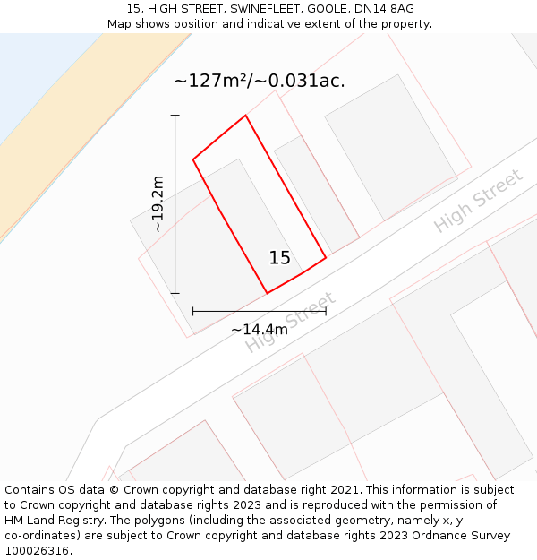 15, HIGH STREET, SWINEFLEET, GOOLE, DN14 8AG: Plot and title map