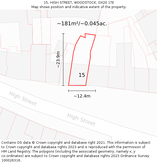 15, HIGH STREET, WOODSTOCK, OX20 1TE: Plot and title map