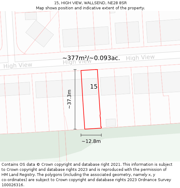 15, HIGH VIEW, WALLSEND, NE28 8SR: Plot and title map