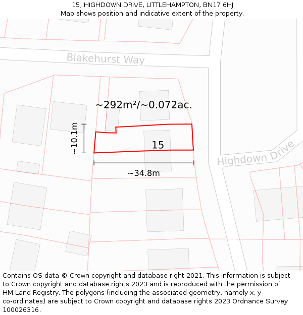 15, HIGHDOWN DRIVE, LITTLEHAMPTON, BN17 6HJ: Plot and title map