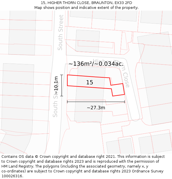 15, HIGHER THORN CLOSE, BRAUNTON, EX33 2FD: Plot and title map