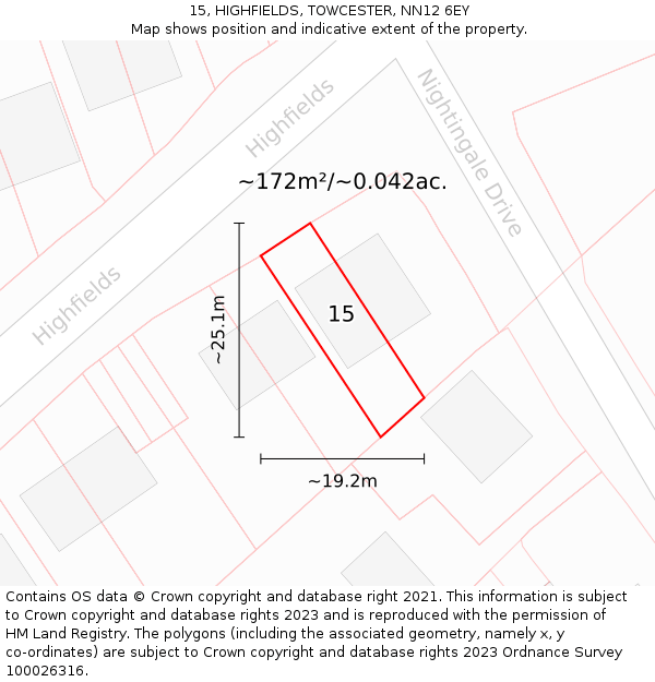 15, HIGHFIELDS, TOWCESTER, NN12 6EY: Plot and title map