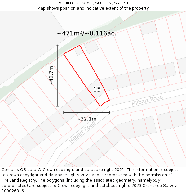 15, HILBERT ROAD, SUTTON, SM3 9TF: Plot and title map